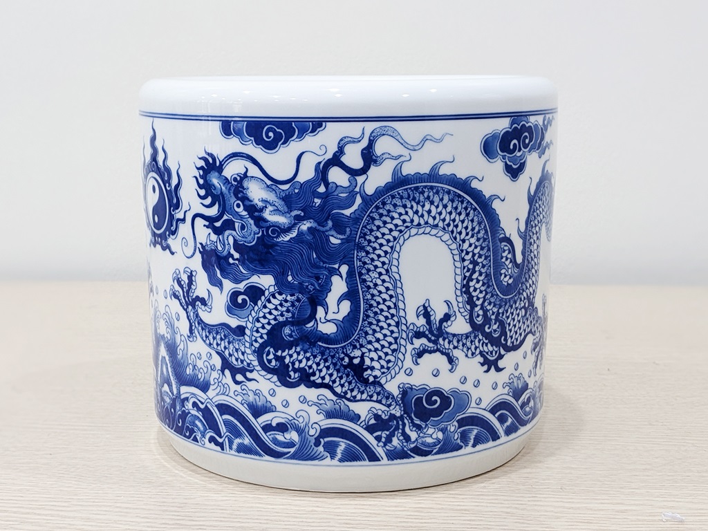 Bát hương Bát Tràng rồng men lam Trường An 25cm 2